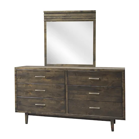 Mid-Century Modern 6 Drawer Dresser & Mirror with Slender Tapered Legs